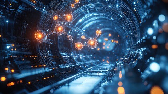A futuristic visualization of molecular bonds glowing in a high-tech research facility, intricate and engaging 