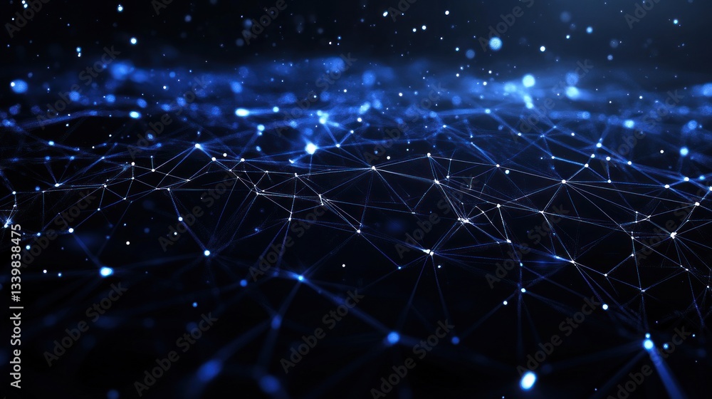 Poster abstract network digital connections: blue network nodes and lines