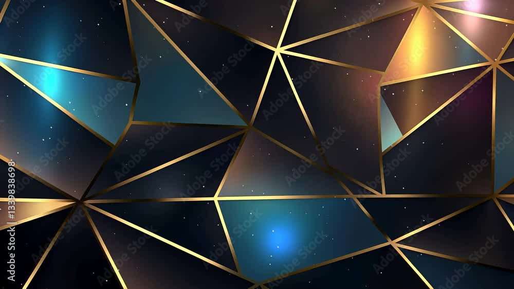 Poster abstract geometric background with golden lines and vibrant colors. polygonal shapes create a dynami