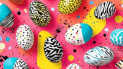 Colorful Patterned Easter Eggs On Pink Background