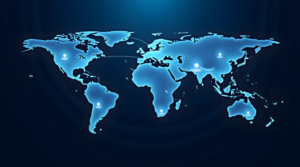 Obraz premium Futuristic Glowing Digital World Map Global Network Blue Technology