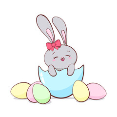 easter illustration of bunny and eggs