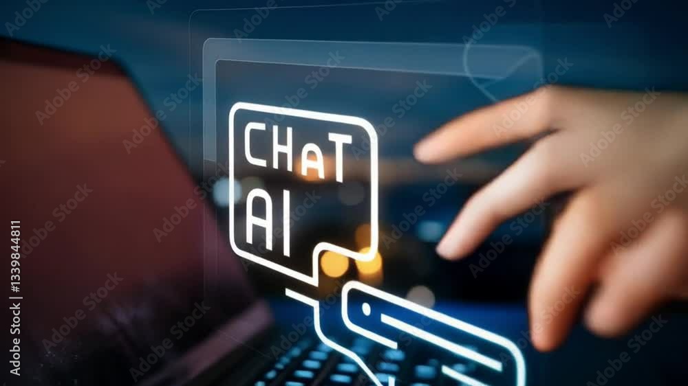 Poster future of business: ai-powered chatbot revolutionizing communication. businessman interacts with int