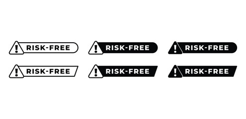 Risk Free with Warning Labels Icon Set Black and White Color Vector Design Illustration Template