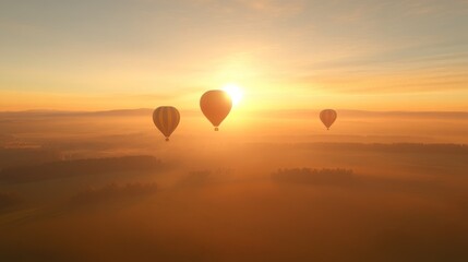 Fototapeta premium Sunrise Hot Air Balloons: A Serene Aerial View
