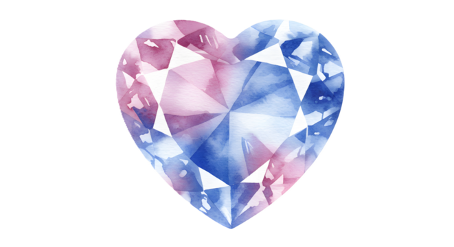 watercolor illustration gem stone in heart shape isolated on white or transparent png