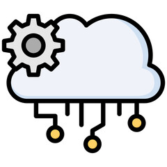Cloud services icon in Flat Color Style With Outline. Simple Vector Design. Simple Vector Flat Icon