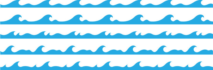 Sea waves flat blue set flat design