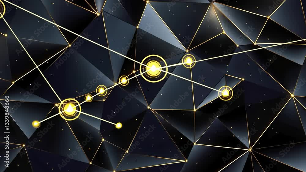 Aufkleber abstract geometric background with interconnected golden lines and glowing points on a dark polygona