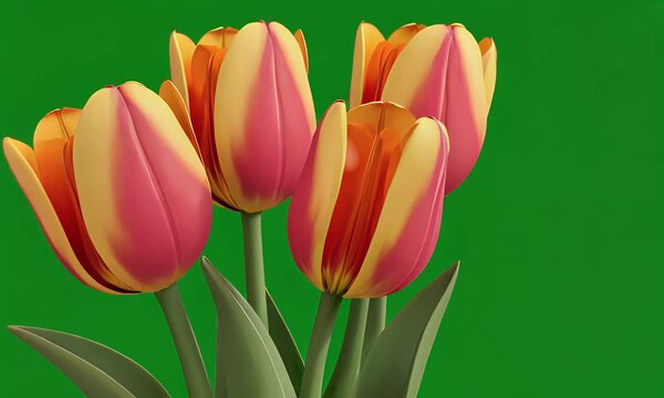 high-quality green screen footage of blooming orange tulip branches moving gracefully in breeze for natural motion effects and vfx