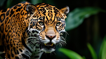 Obraz premium A majestic leopard is staring directly toward the viewer