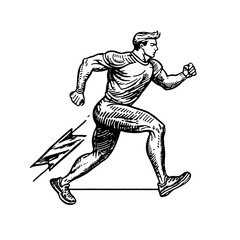 Obraz premium Dynamic runner illustration showcasing vintage engraved style tattoo design