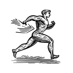 Obraz premium Dynamic illustration of a runner in motion, capturing the essence of speed and athleticism with intricate engraved details