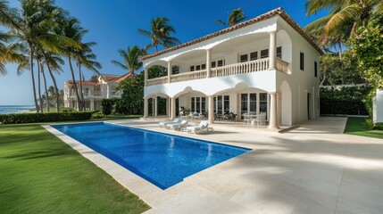 Fototapeta premium Luxury Beachfront Villa with Private Pool and Ocean Views