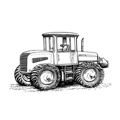 Obraz premium Vintage engraved illustration of a classic tractor showcasing intricate details and a timeless hand-drawn design