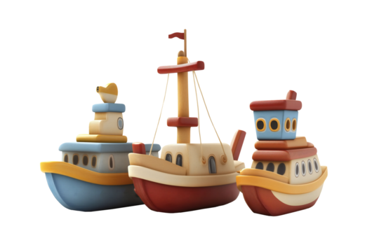 colorful wooden toy ships isolated png transparent background - Powered by Adobe