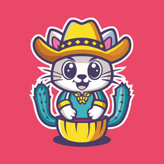 Cute and Whimsical Vector Logo of a Cactus-Shaped Cat Mascot