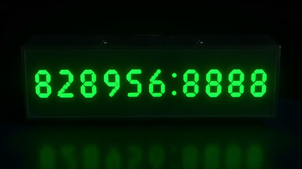 Glowing Green LED Digital Numbers 828956 8888 Electronic Counter Black Background