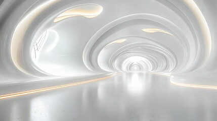 Obraz premium White Corridor Futuristic Tunnel Design, Bright Lighting and Elegant Interior