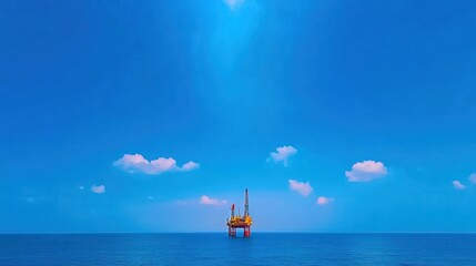 Obraz premium Offshore Oil Rig Under a Vast Blue Sky