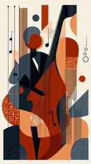 An abstract illustration depicting a musician playing a double bass