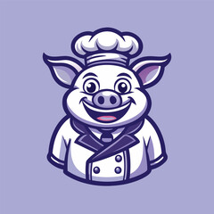 Vector Logo Illustration of a Cute and Friendly Pig Mascot Chef