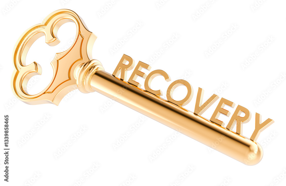 Poster key recovery concept, 3d rendering isolated on transparent background