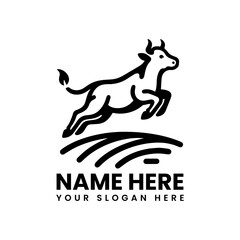 Monochrome jumping cow illustration. Energetic farm animal art
