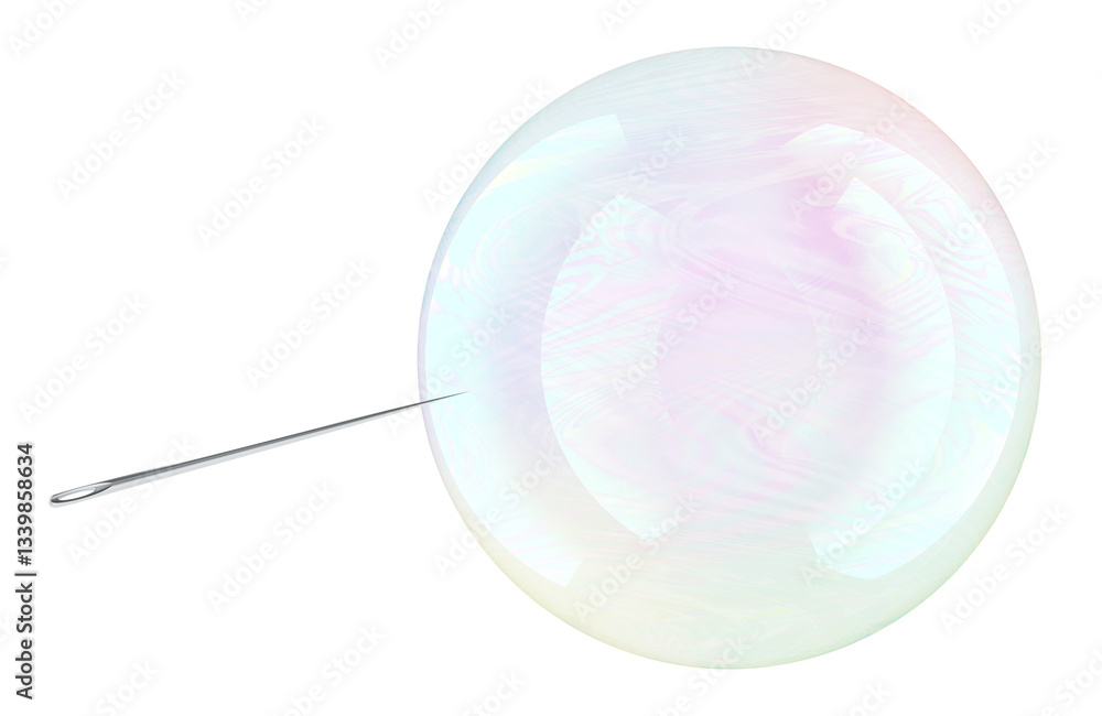 Poster soap bubble with needle. financial bubble, concept. 3d rendering isolated on transparent background
