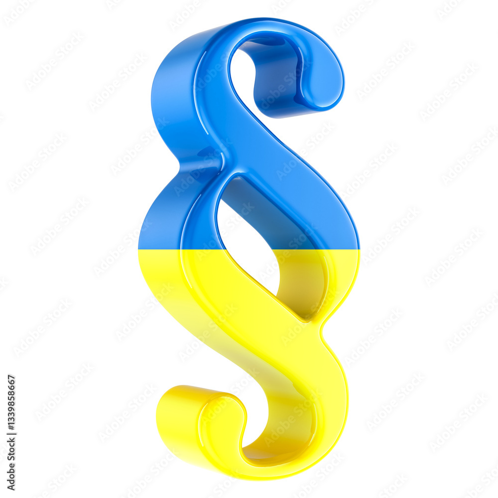 Poster section, paragraph symbol with ukrainian flag, 3d rendering isolated on transparent background
