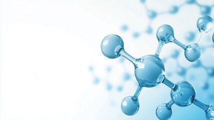Light blue molecular structure on white gradient background, scientific biotechnology and chemistry visualization