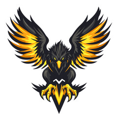 Obraz premium Esports logo featuring a mythical griffon with glowing golden runes enhancing its fierce appearance