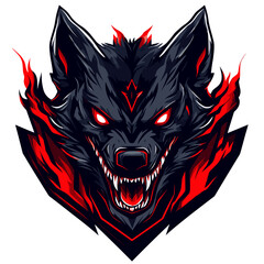 Esports logo featuring a monstrous hellhound with sharp features and burning red eyes with flames in the background