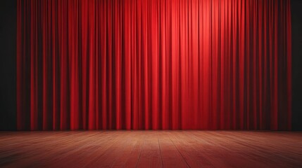 Majestic Red Theater Curtain and Wooden Stage: A Dramatic Backdrop