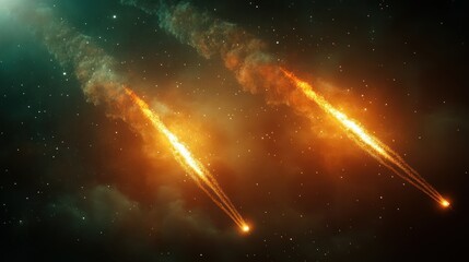 Fiery Celestial Event: Twin Meteor Streaks Across Cosmic Canvas