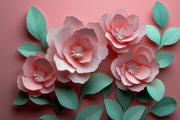 Fototapeta premium Delicate Pink Rose Petals Among Green Leaves for Decorative Craft Use