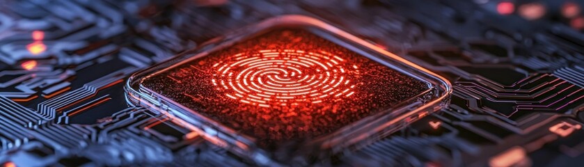 A glowing fingerprint on a circuit board symbolizes access security