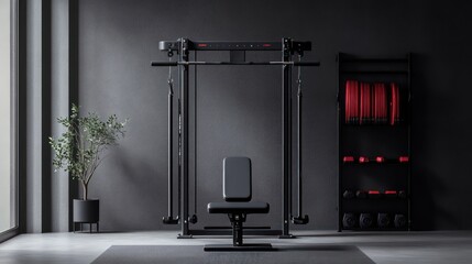 Home gym setup modern space fitness equipment minimalist design interior view wellness concept