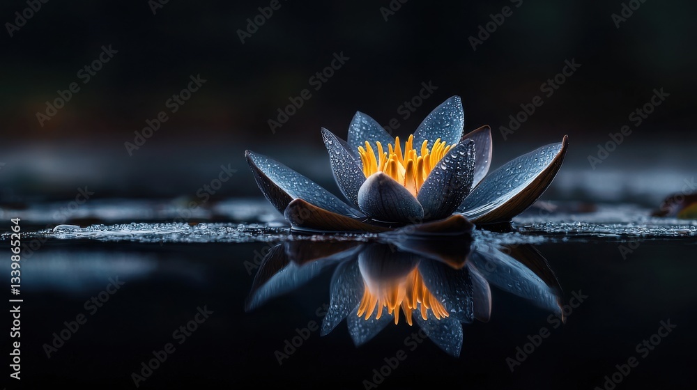 Poster The reflection of the flower in the water creates a serene