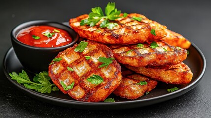 Fototapeta premium Barbecue Beef Dish with Grilled Seasoning and Savory Sauce