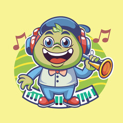 Cartoon Mascot: Musical Conductor in a Shopping Cart Dirigen