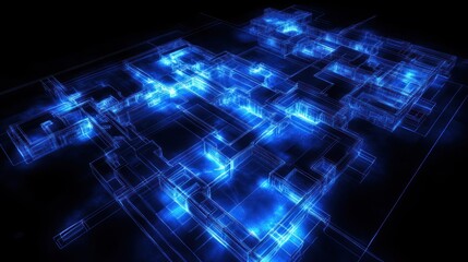 Abstract glowing blueprint of an intricate structure. Possible use Background for technology, innovation, futuristic concepts