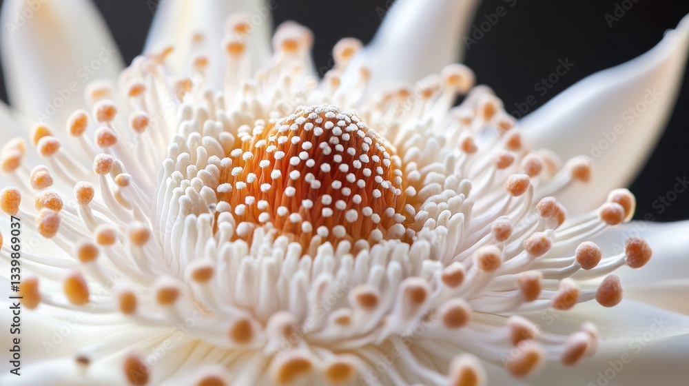 Poster captivating close-up view of a delicate white flower showcasing intricate details of its petals and 