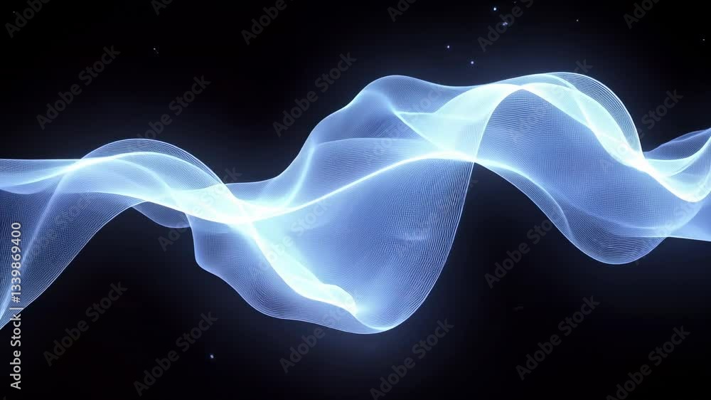 Aufkleber abstract blue particle wave animation against black background with dynamic light and glowing partic