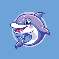 Vector Illustration of a Cartoon Dolphin Mascot with Stars