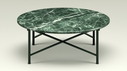 A round coffee table with marble top and black legs