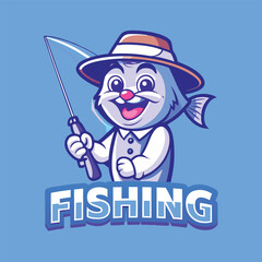 Friendly and Encouraging Cartoon Fishing Mascot with Stance