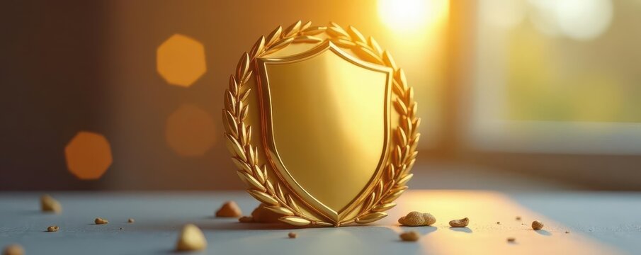 Blank golden shield award, ready for customization , prestige, gold, honor