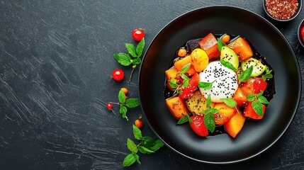 Healthy Home Cooking Fresh Vegetable Salad in Kitchen Bowl with Garnished Plate and Delicious Ingredients