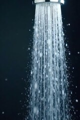 Intense shower spray, abundant steam rising from drain , fixture, steam